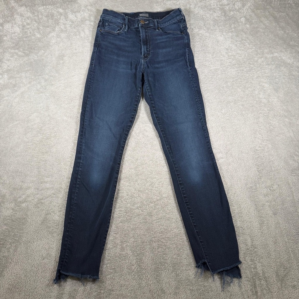 Mother Jeans Womens 26 Blue Dark Wash The Stunner Zip Two Step Ankle Fray Skinny